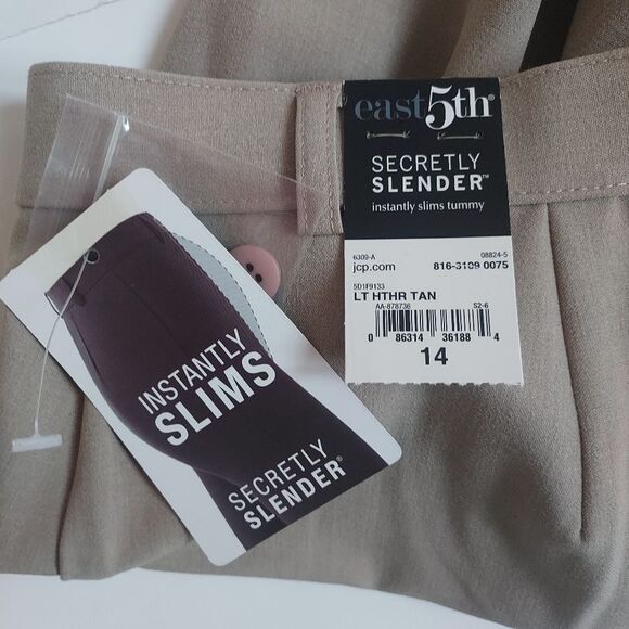 NWT East 5th Secretely Slender Tan Flat Front Hi Rise Straight Leg Pants Size 14 - Picture 5 of 7